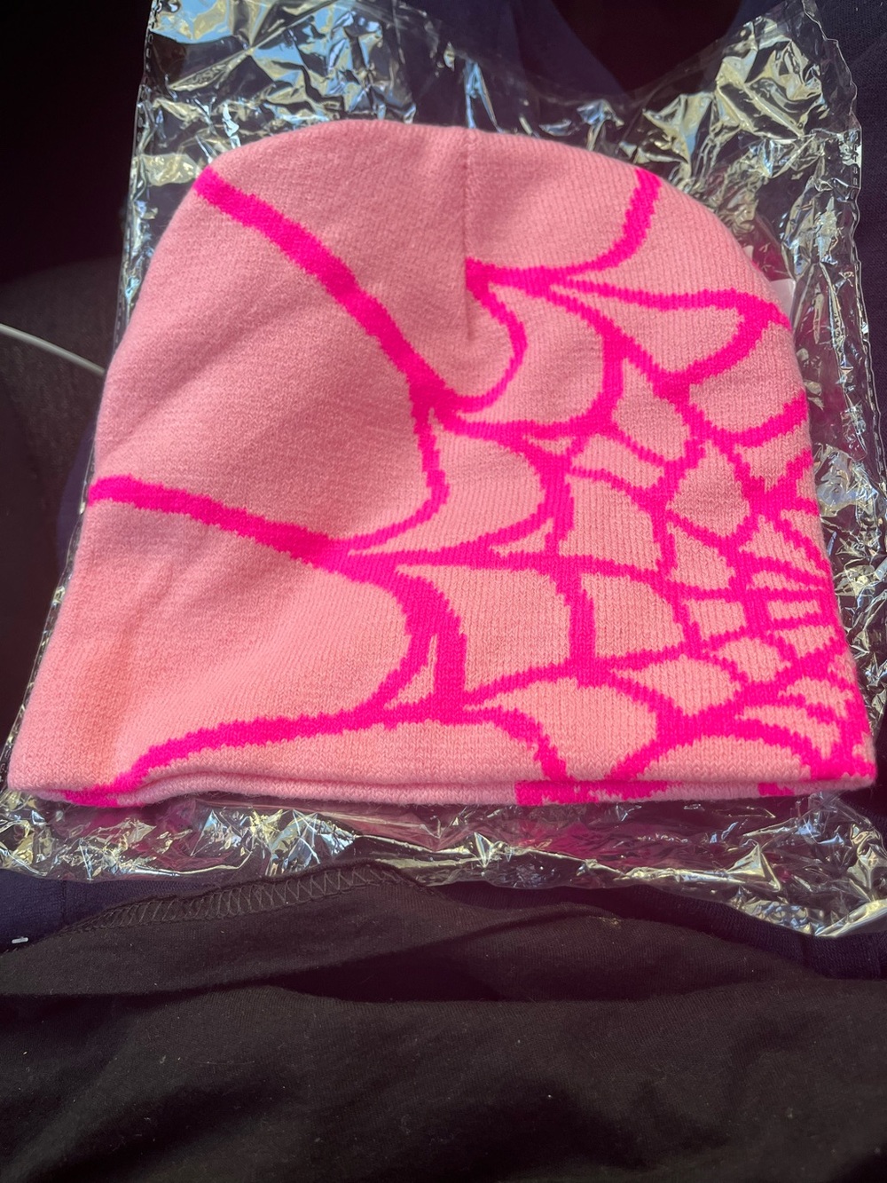 Pink Beanie with Hot Pink Web Design